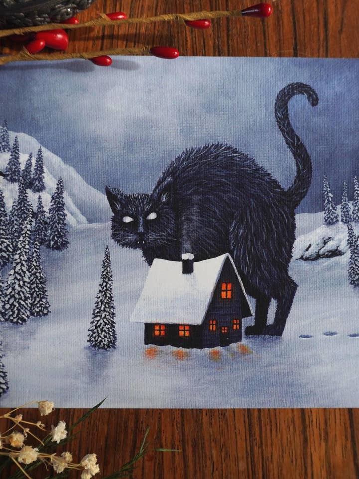 "Yuletide Warden" Yule Cat Fine Art Print for wholesale by CDW Artistry