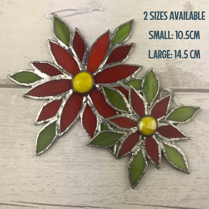 GlassHouse Design - Wholesale Ornament - Poinsettia Christmas Ornament- Stained Glass Window Decoration1