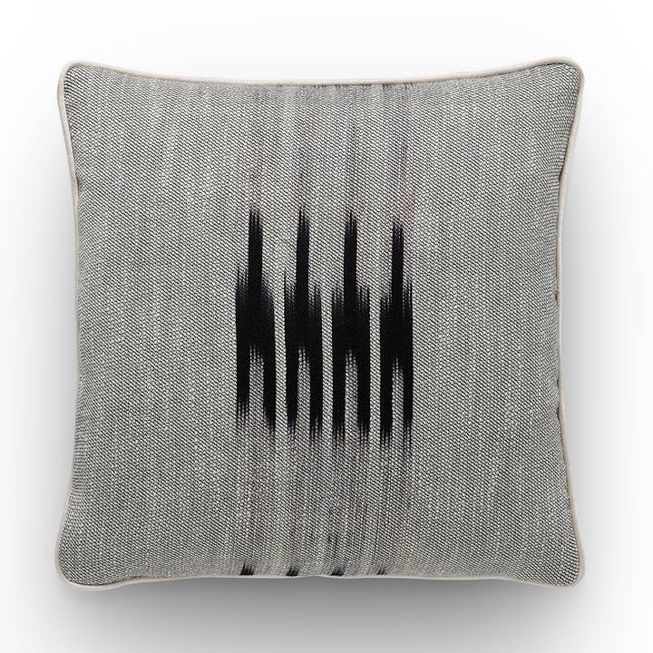 Peshtemal Cotton Ikat Pillow, Grey/Black, 20"x20" for wholesale by KUTNİA