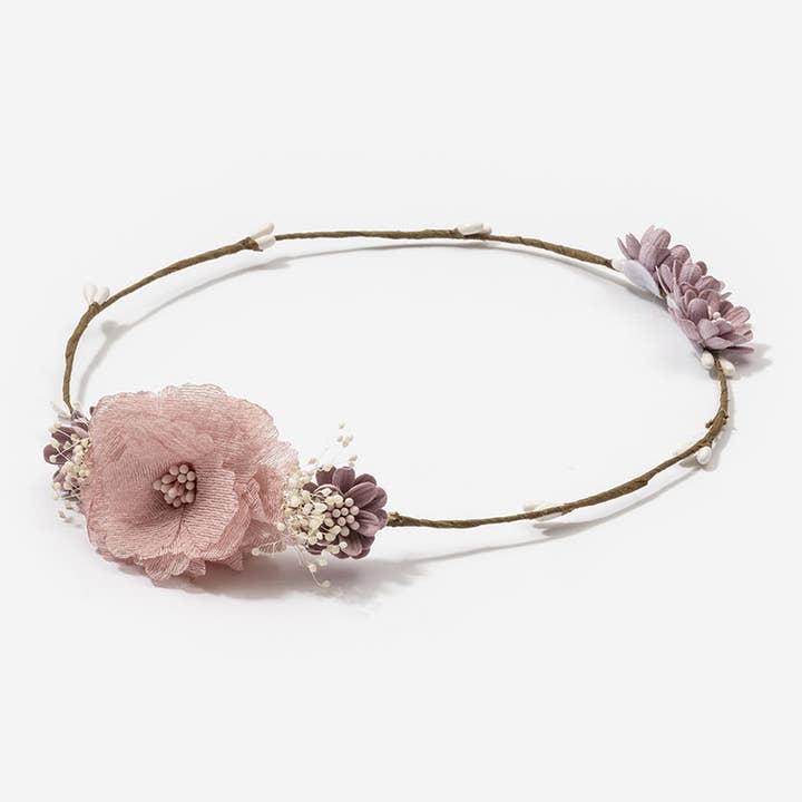 Couronne avec coiffes latérales avec fleurs en bonbon pour la vente par Siena Hair Accessories
