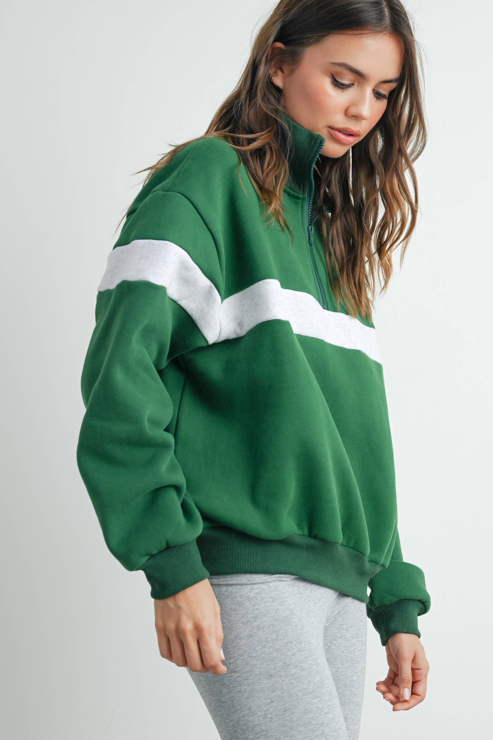 BUTTERMELON - Wholesale Sweatshirt - Women's - Two-Toned Half Zip Collar Sweatshirt - BMT753553