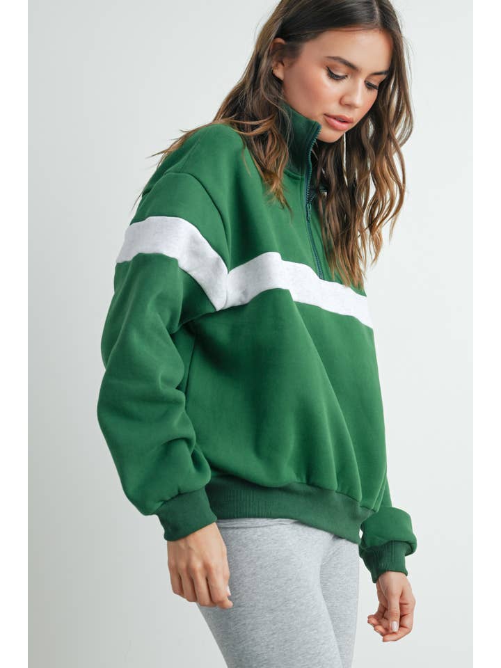 BUTTERMELON - Wholesale Sweatshirt - Women's - Two-Toned Half Zip Collar Sweatshirt - BMT753556