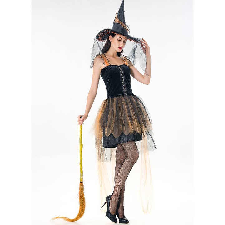 Sort Kvinders Heks Halloween Kostume Makeup Ball Performance for engroshandel på Faire
