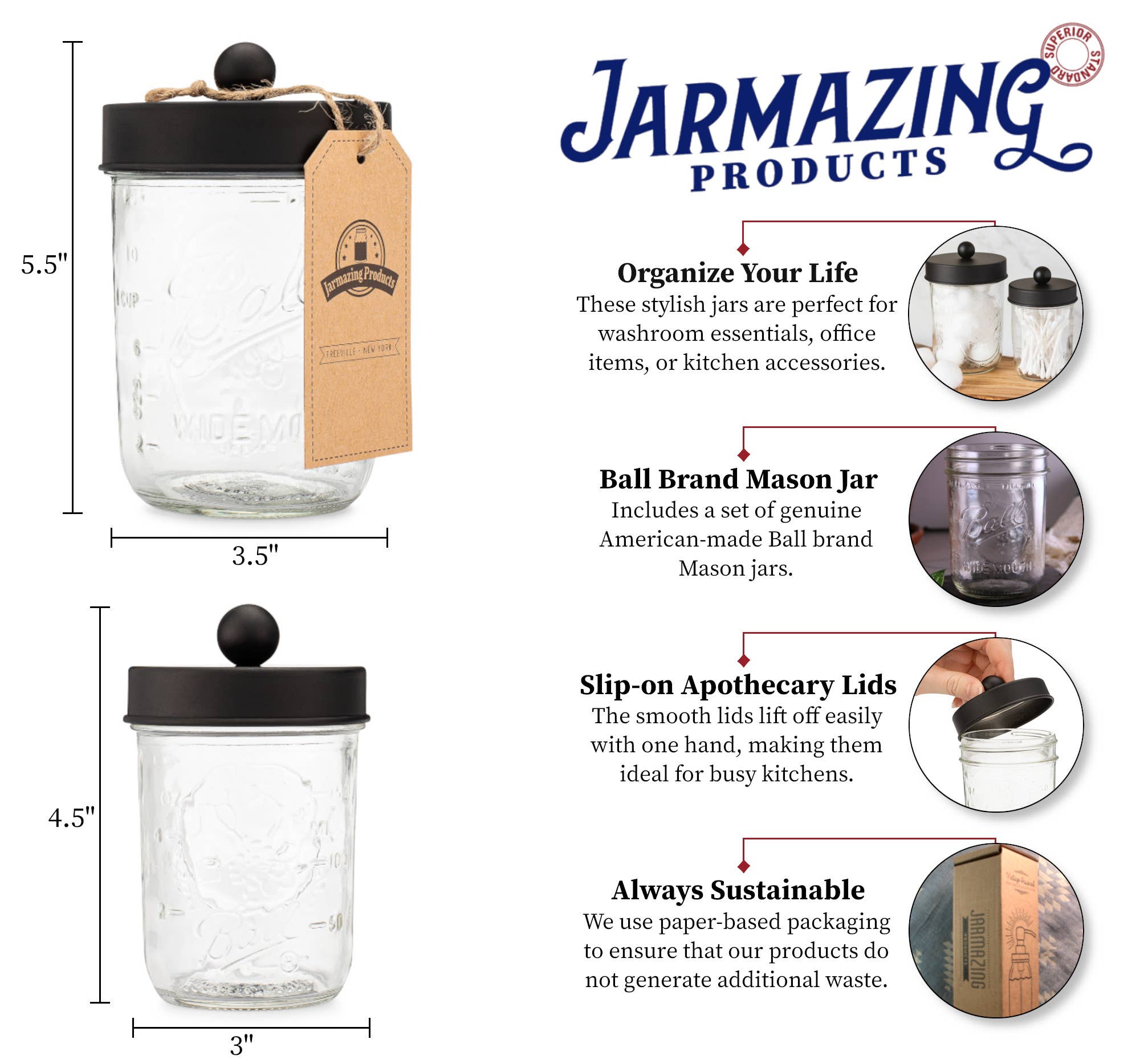 Jarmazing Products - Wholesale Jar - Apothecary Lid Storage Set with Ball Mason Jars - 2 Pack11
