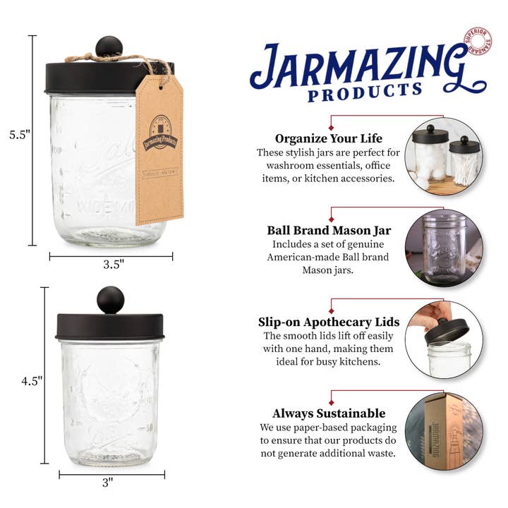 Jarmazing Products - Wholesale Jar - Apothecary Lid Storage Set with Ball Mason Jars - 2 Pack11