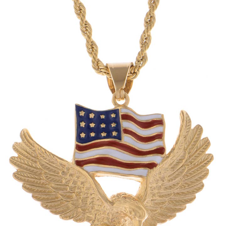 American Flag Eagle Pendant Patriotic Ornament Necklace for wholesale by AK Brand