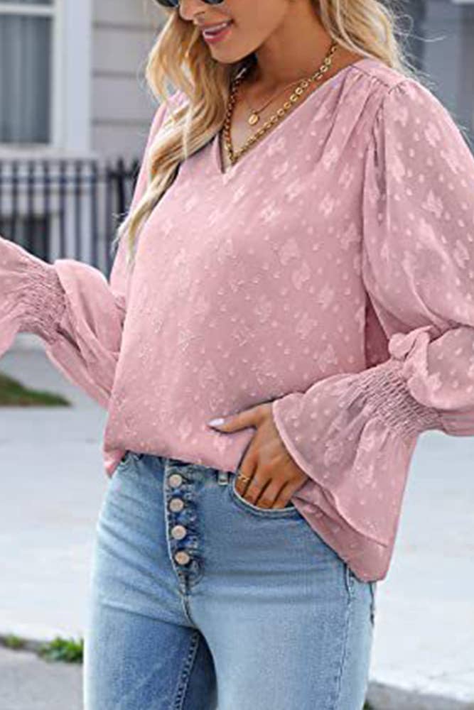 UNISHE - Wholesale Blouse - Women's - V Neck Lace Sheer Flare Sleeves Blouse AXR0055