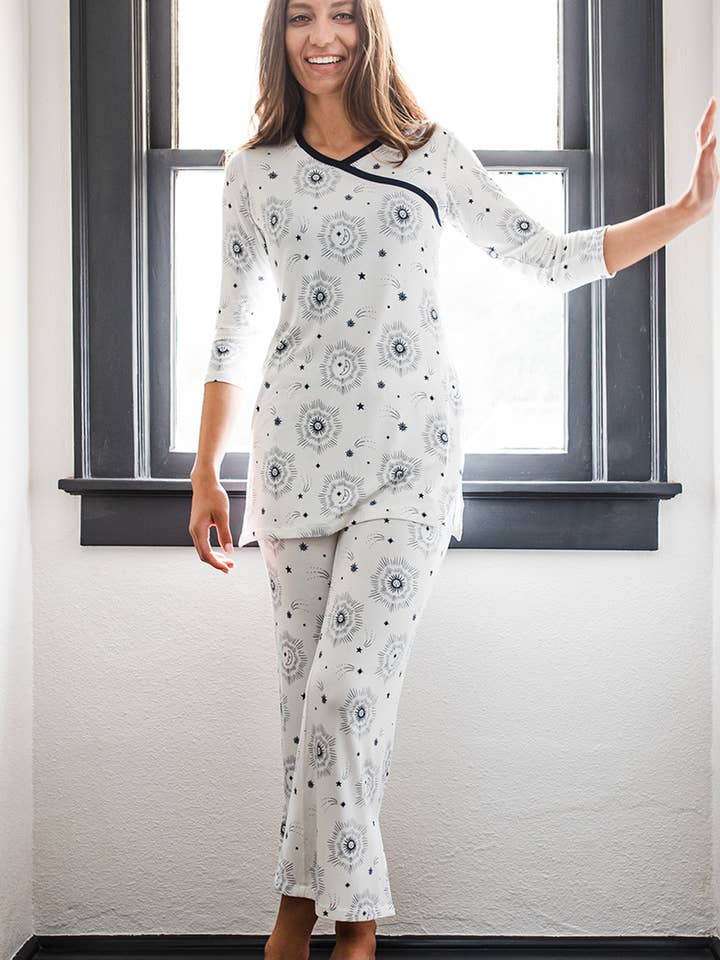 CLOSEOUT HALEY CROSSOVER FRONT 3/4 SLEEVE BAMBOO PAJAMA SET for wholesale by YALA