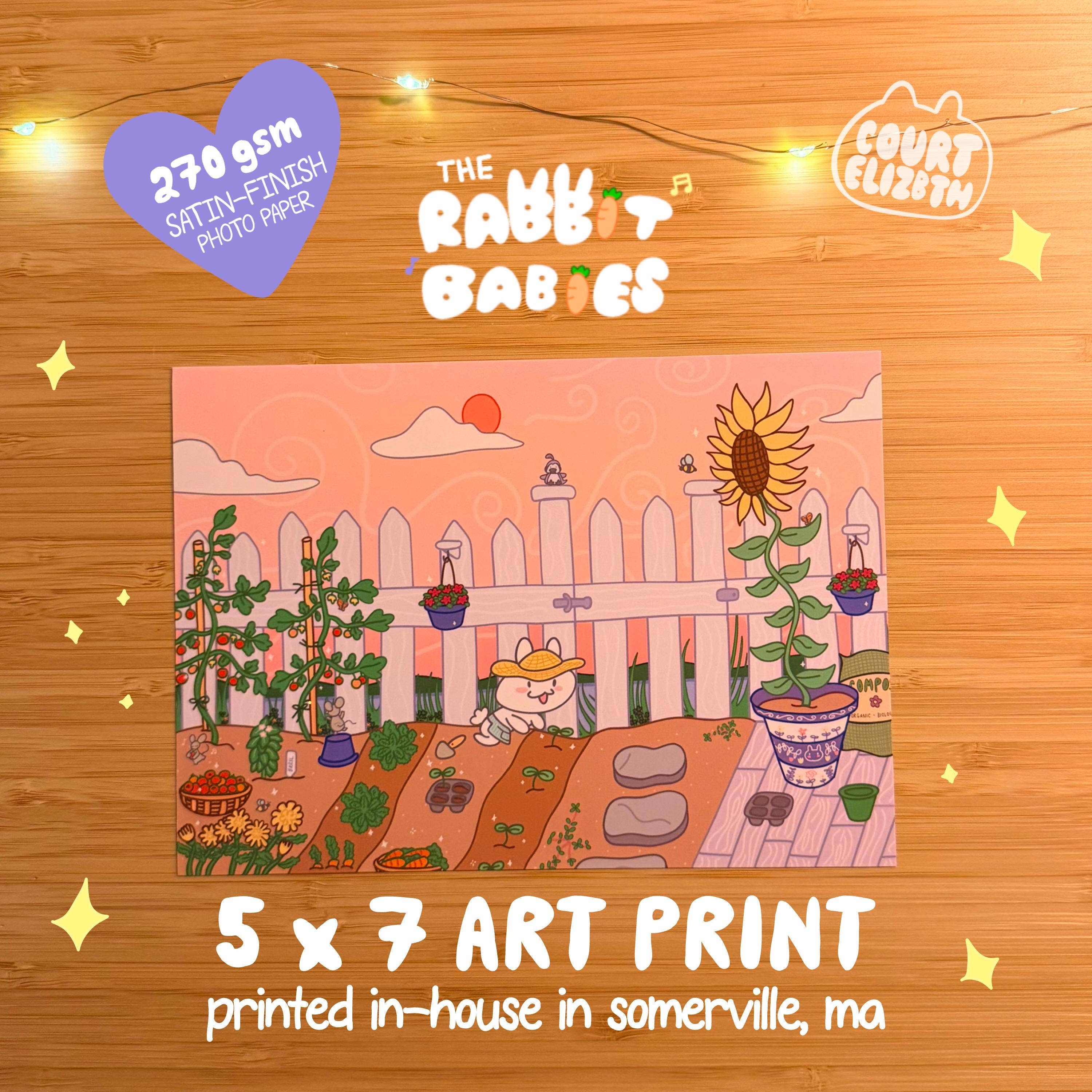 Courtney Elizabeth Studio - Wholesale Art Print - Gardening Rabbit Art Print | Cute Bunny Artwork | 5x7 Print2