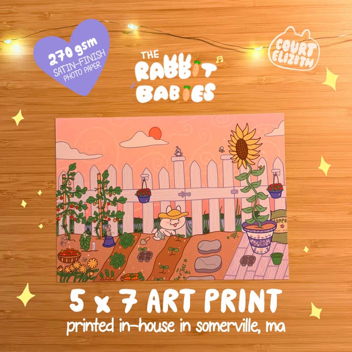 Courtney Elizabeth Studio - Wholesale Art Print - Gardening Rabbit Art Print | Cute Bunny Artwork | 5x7 Print2