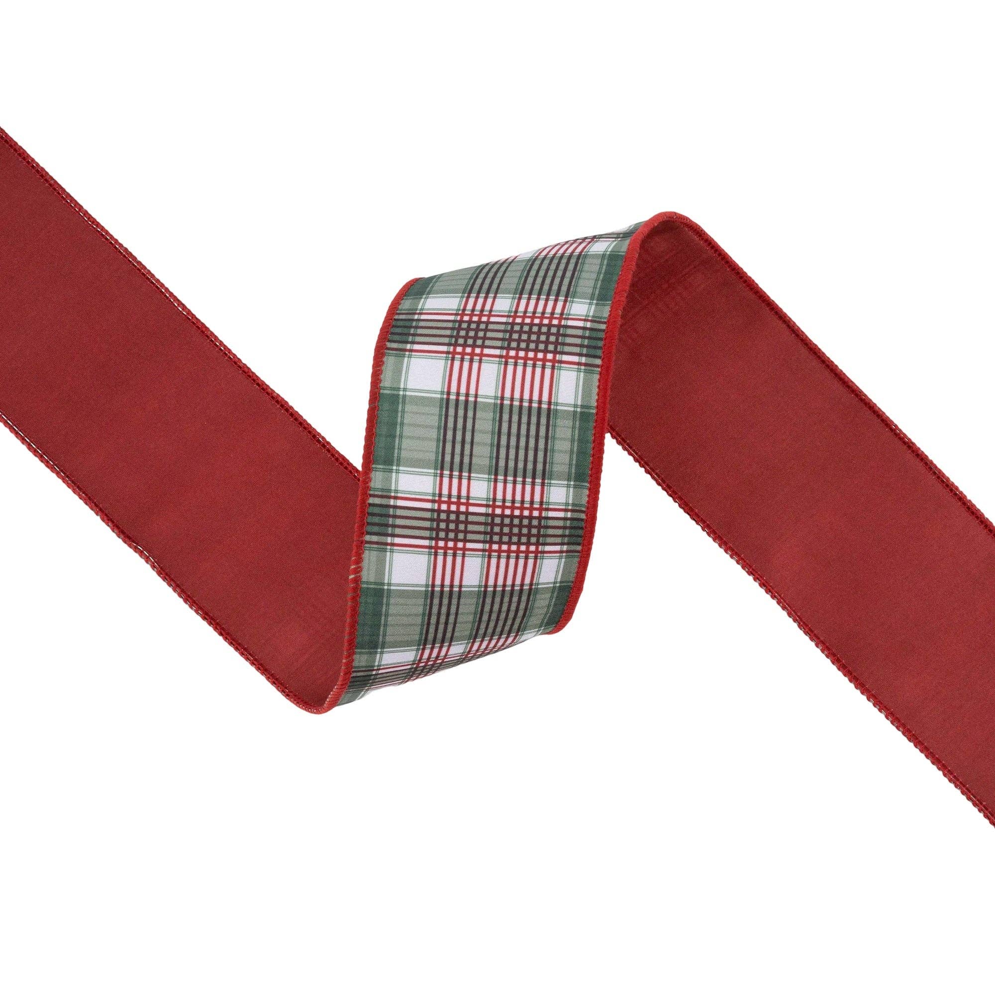 LA Ribbons Wholesale - Wholesale Ribbon - Gift Wrapping - 2 1/2" Wired Reversible Dupioni | Red/Green Plaid with Red Backing | 10 Yard Roll4