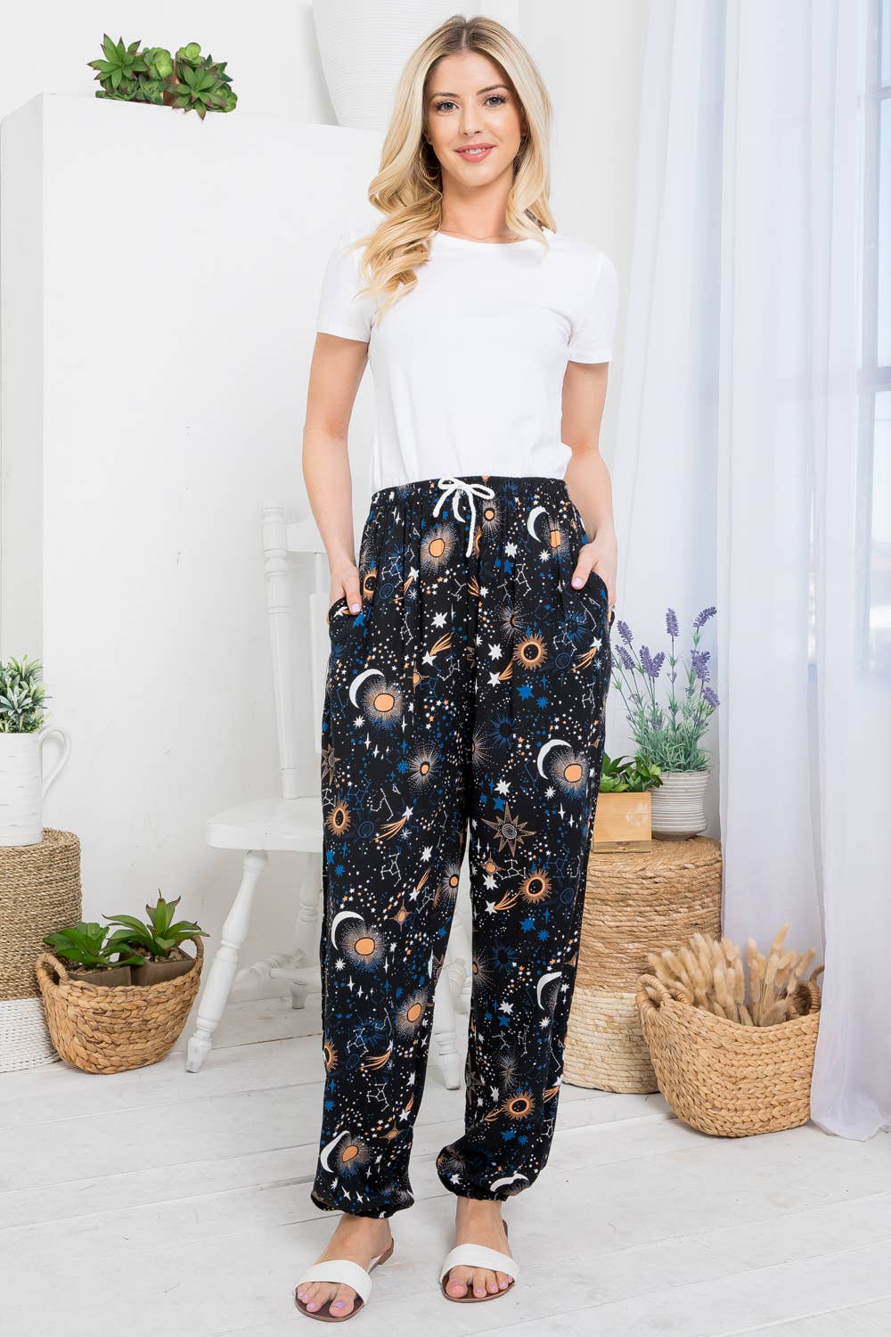 LA Soul - Vendita all'ingrosso Pantalone - Donna - Pantaloni Galaxy Print con tasca e coulisse2