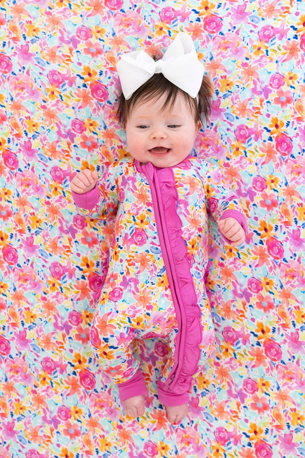 Laree + Co. - Wholesale Sleepsuit - Baby - Korrie Floral Bamboo Ruffle Convertible Footie
