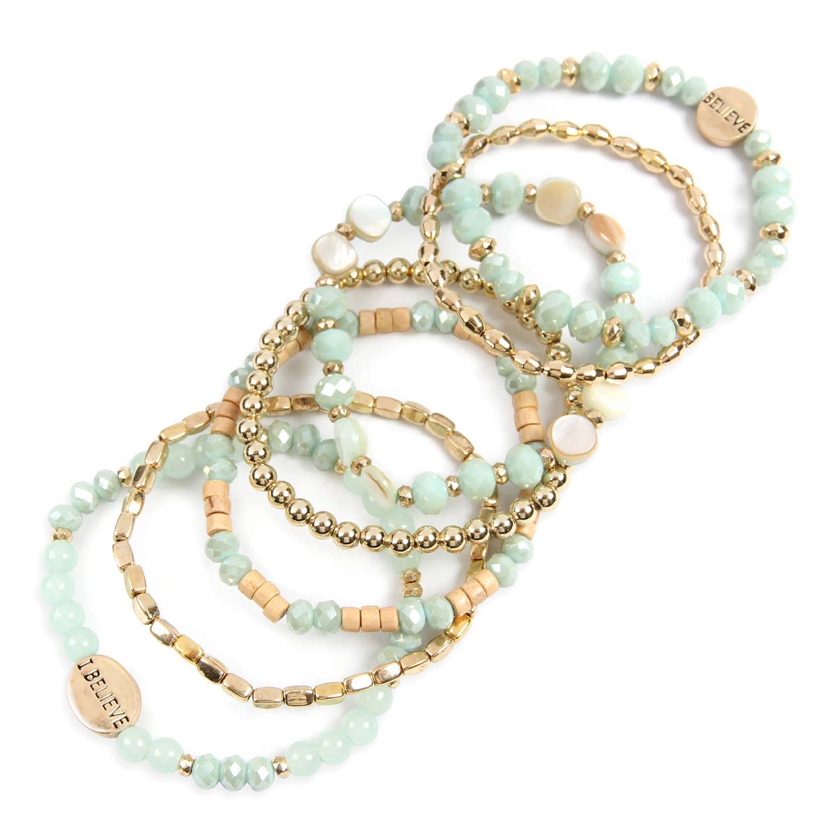 MYS Wholesale Inc - Wholesale Beaded Bracelet - Trendy I Believe Charm Mix Beads Stackable Bracelet9