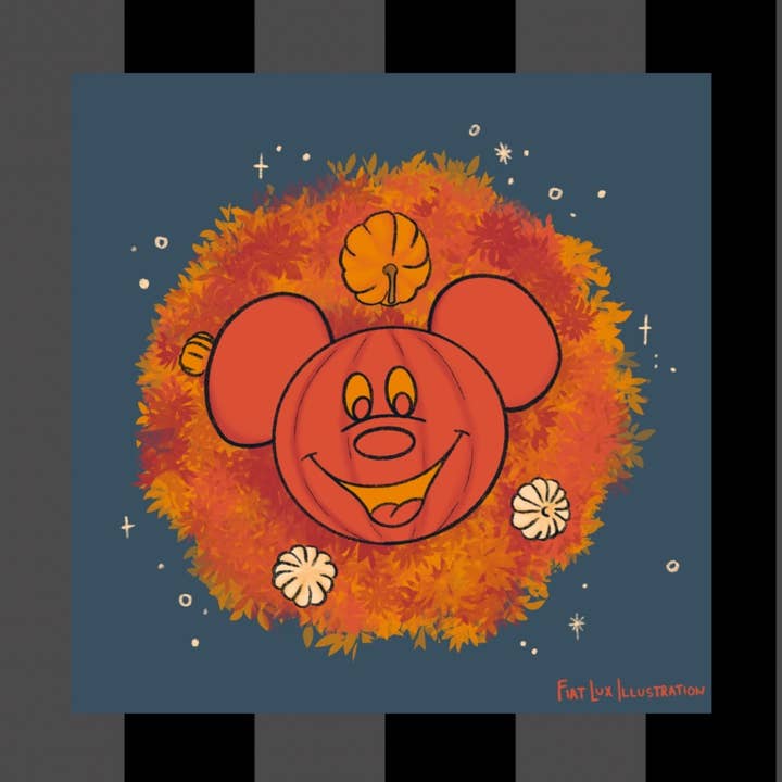 Halloween Wreath Halloweentime Mouse Disney Inspired Dessert Food Illustration Mini Print 4x4 for wholesale by Fiat Lux Illustration