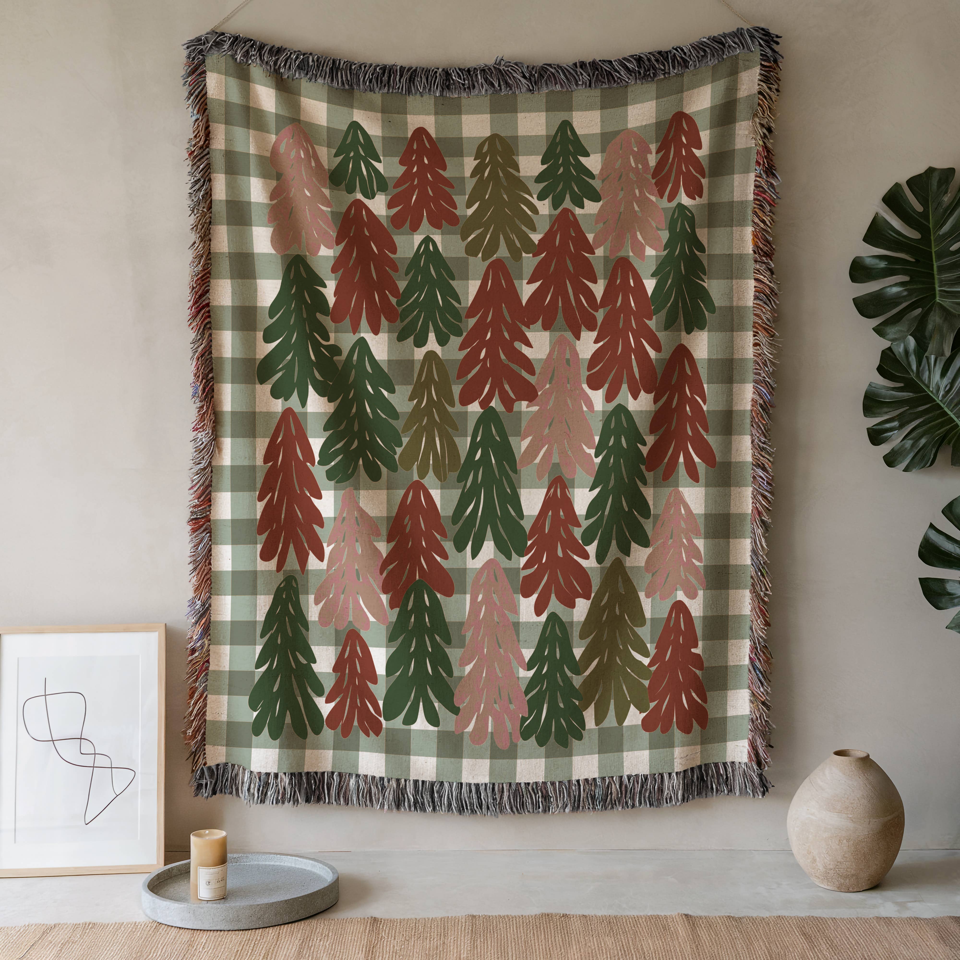 CasaIuliia - Wholesale Throw Blanket - Sage Green Gingham Blanket – Cozy Christmas Jacquard Throw0