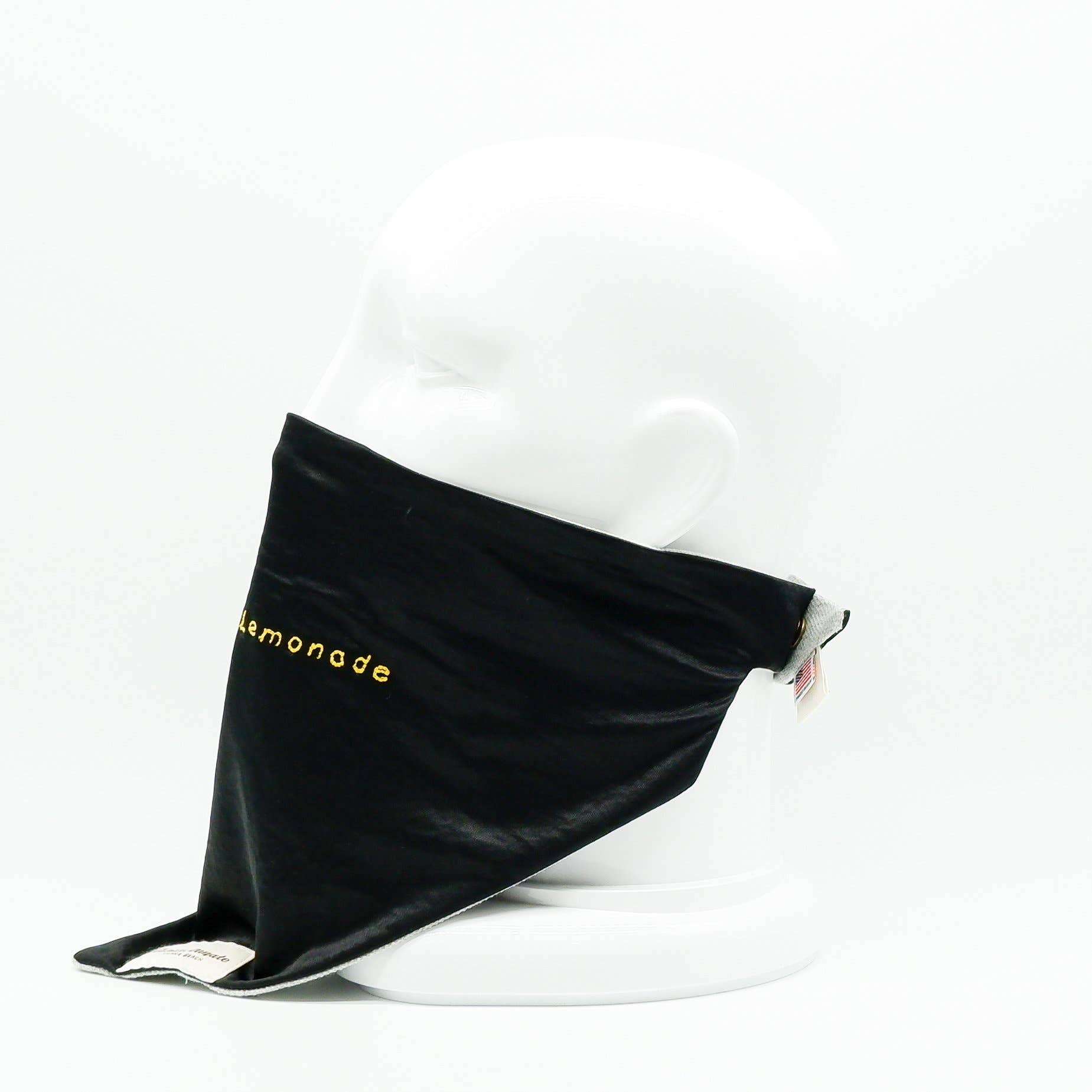 Maskdanna by Califortunate - Wholesale Non-Medical Disposable Mask - MASKDANNA SATIN BLACK 'MAKE LEMONADE' HAND STITCH2
