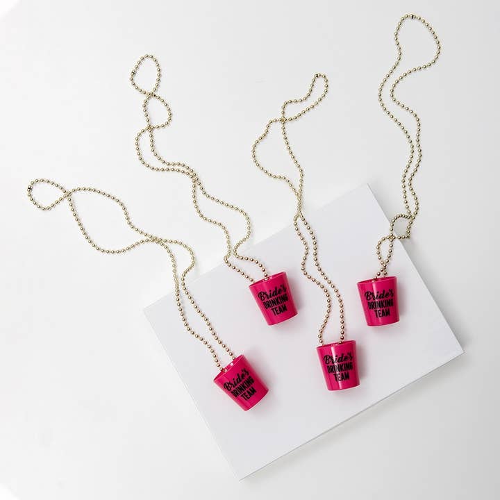 Weddingstar Inc. - Wholesale Shot Glass - Hot Pink Beaded Necklace Shot Glass - Bride’s Drinking Crew