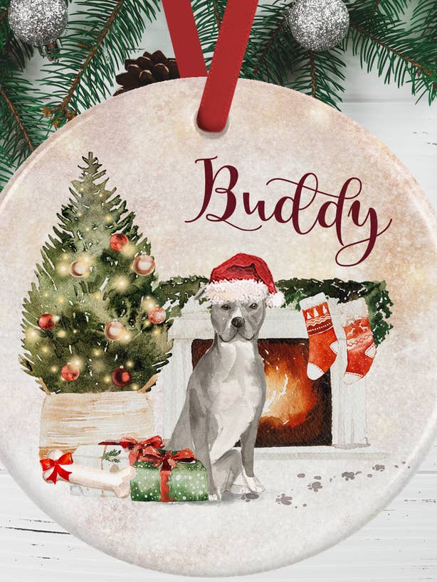 Grey Blue Staffie Christmas Decoration for wholesale by WagATudeTags