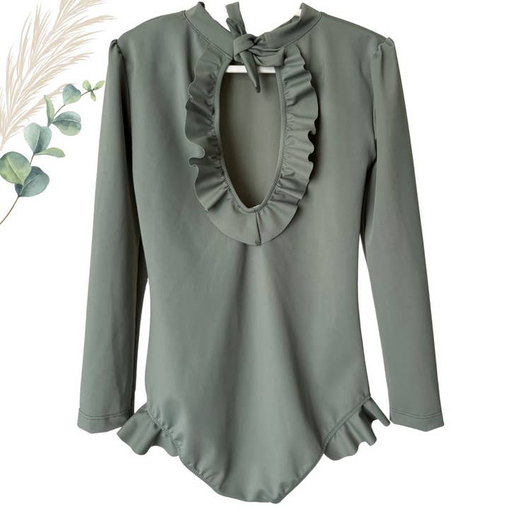 Mädchen-Badeanzug mit langen Ärmeln in Khaki für den Großhandel von Drôles de Marmots