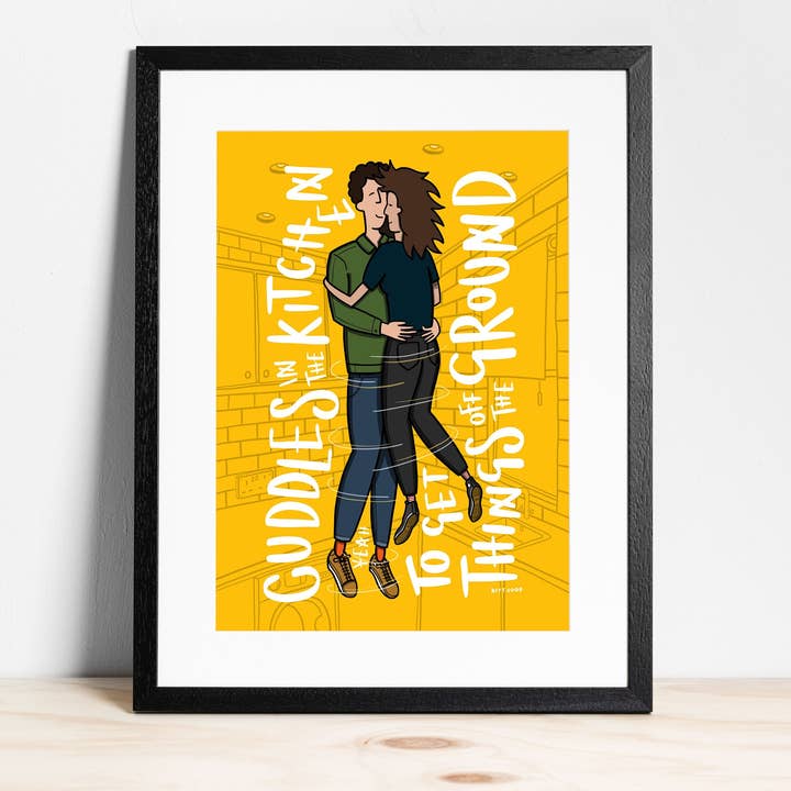 Arctic Monkeys 'Mardy Bum' Cuddles in the Kitchen - Print for wholesale by Reyt Good Illustration