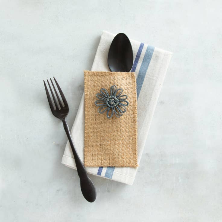 Cutlery Couture - Wholesale Napkin Ring - Slate Jute Flower - Set of 8