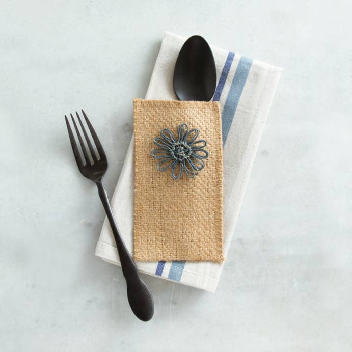 Cutlery Couture - Wholesale Napkin Ring - Slate Jute Flower - Set of 80