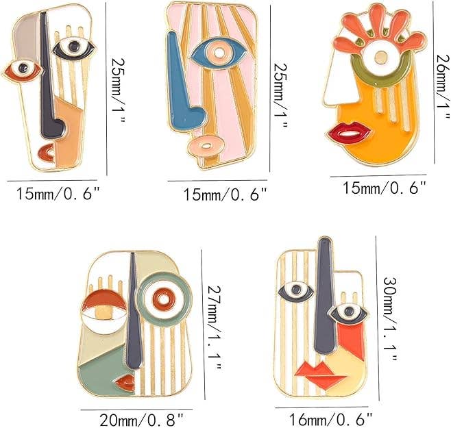 Magnifique Hearts – wholesale Lapel pin/button – Picasso-Style Abstract Face Enamel Pins (Set of 5)5