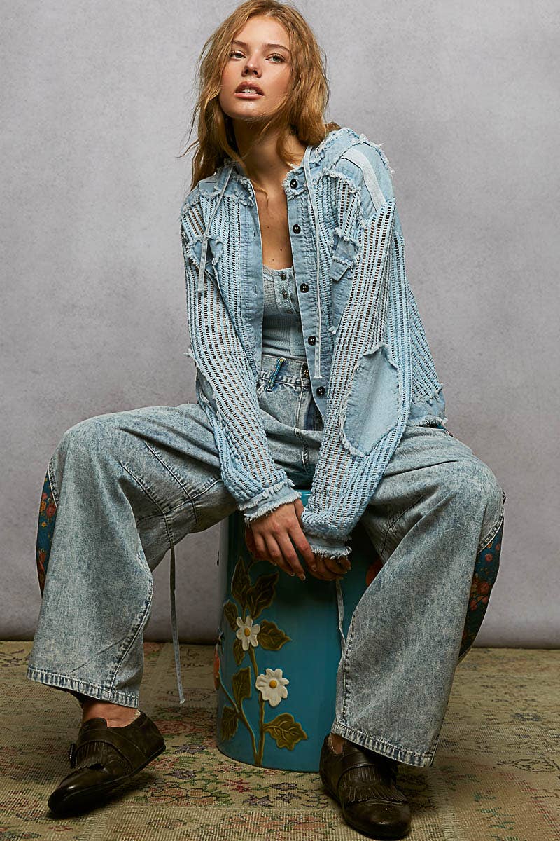 Pol Clothing - Vente Chemise à col boutonné – femme - Vente de chemise à capuche ouverte avec boutons et poches avant.33