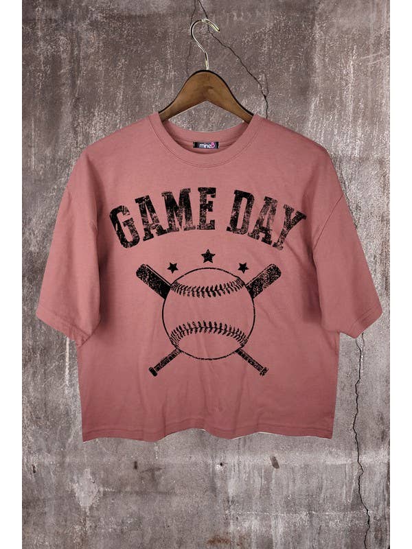 MINEB – wholesale Screen printed t-shirt – Women′s – Game Day Baseball Crop Top