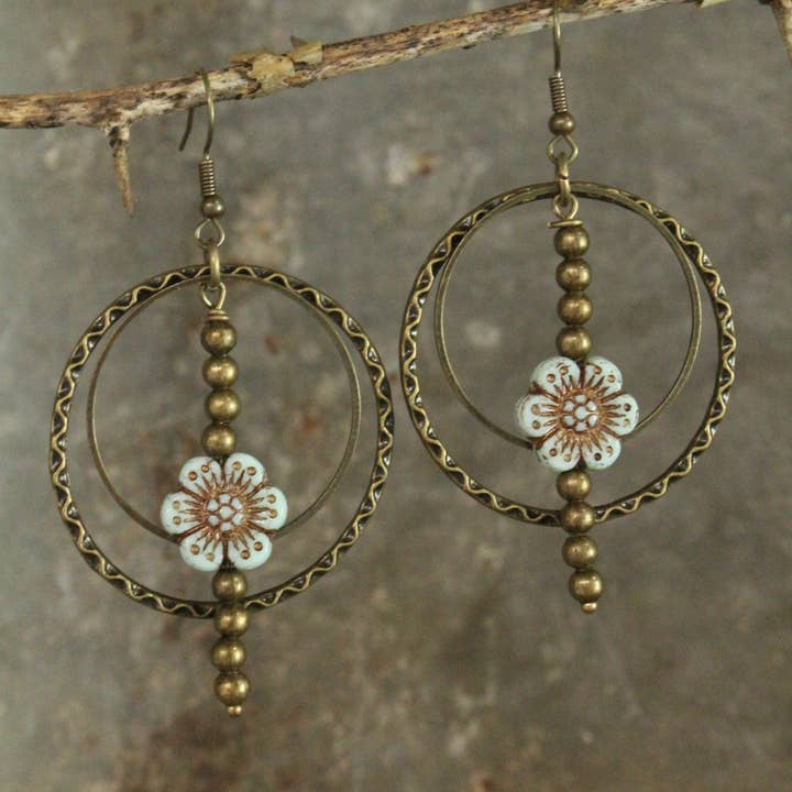 The Primitive Peddler, Inc. - Wholesale Dangle Earrings - Picasso Wildflower Glass Bead Earrings
