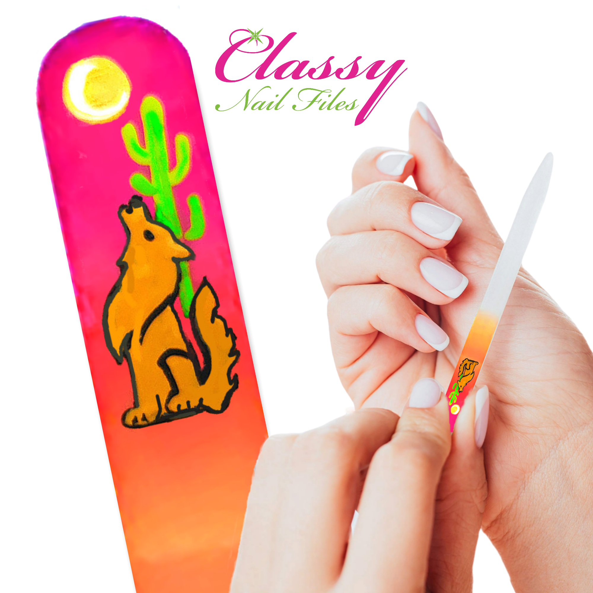 Classy Nail Files – Großhandel Nagelfeile – Kojotenmond-Kaktus Südwestfarbe handbemalte Nagelfeile10