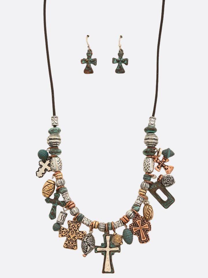 COLLANA CON PERLINE CON CIONDOLO A FORMA DI CROCE STILE OCCIDENTALE QNE-16037 per la vendita all'ingrosso da parte di anbfashion