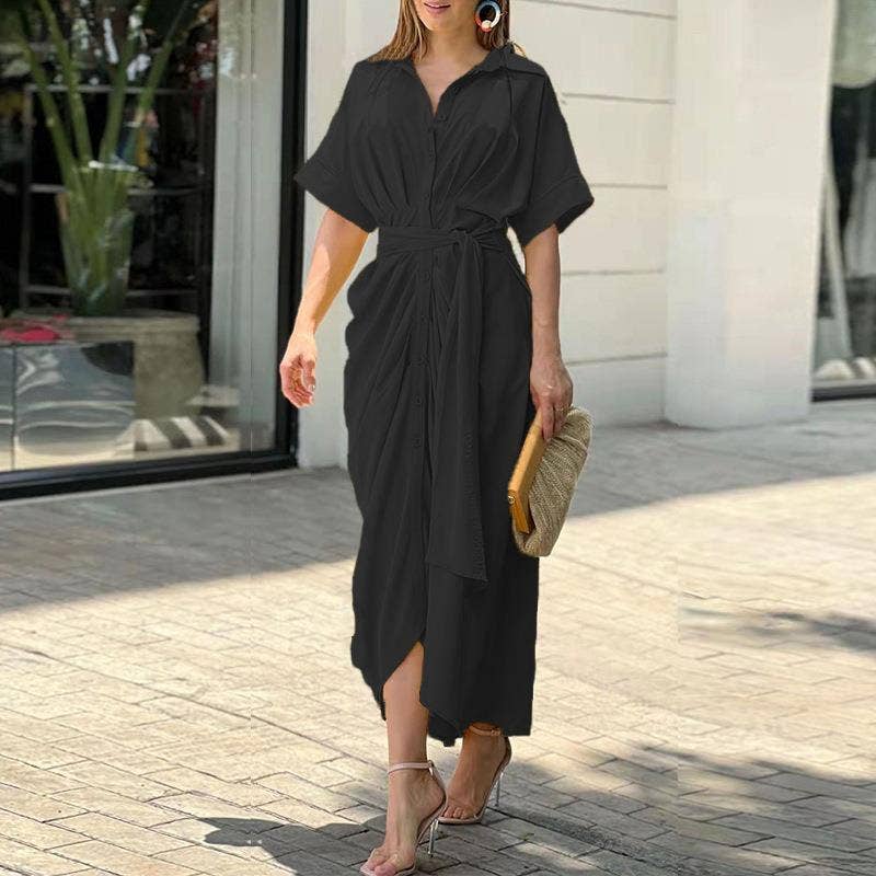 Lily Clothing - Vente Robe – femme - Robe-chemise à taille haute à simple boutonnage avec revers6