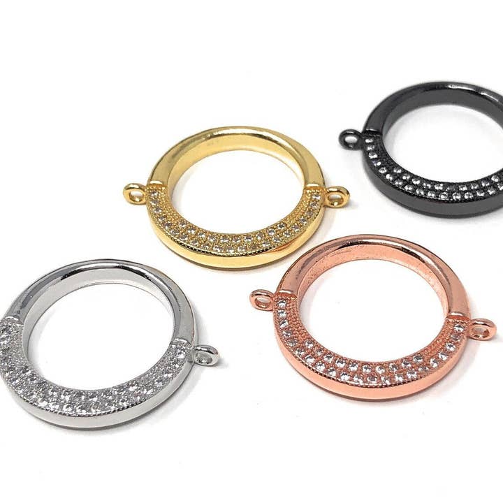 CZ Micro Pave Ring Connecteur, CZ Disque Connecteur, Fournitures de Fabrication de Bijoux, Bracelet Connecteur, Conclusions de Bijoux pour la Fabrication de Bijoux BRICOLAGE, 1 Pc pour la vente par Akstar Gems
