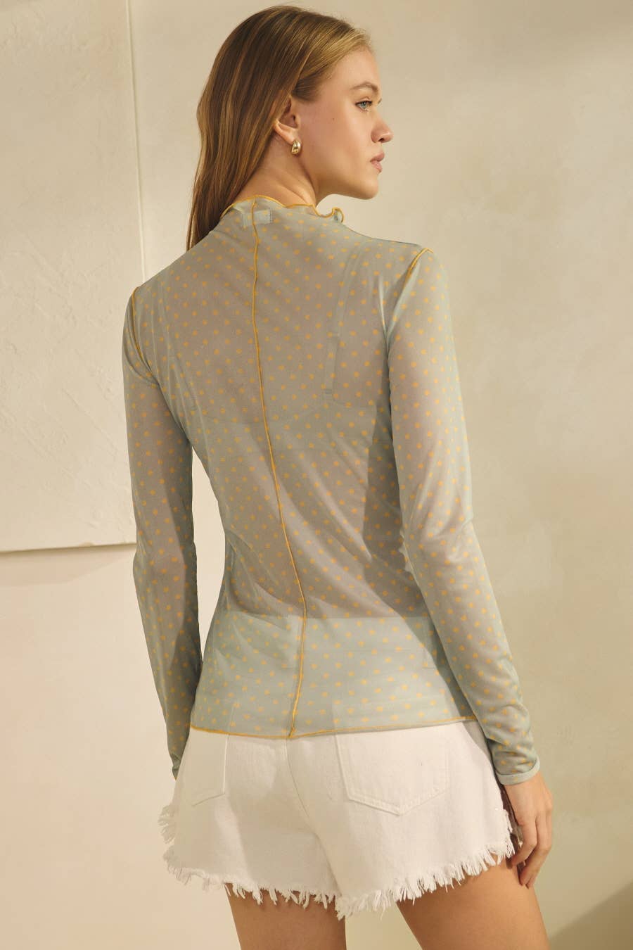 Oddi - Wholesale Knit Top - Women's - Polka Dot Mesh Turtleneck Top7