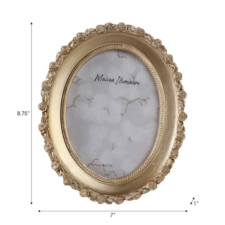 Photo Frame - Gold Polyresin Oval Rosette Border, 5x7 in. for wholesale by Sagebrook Home