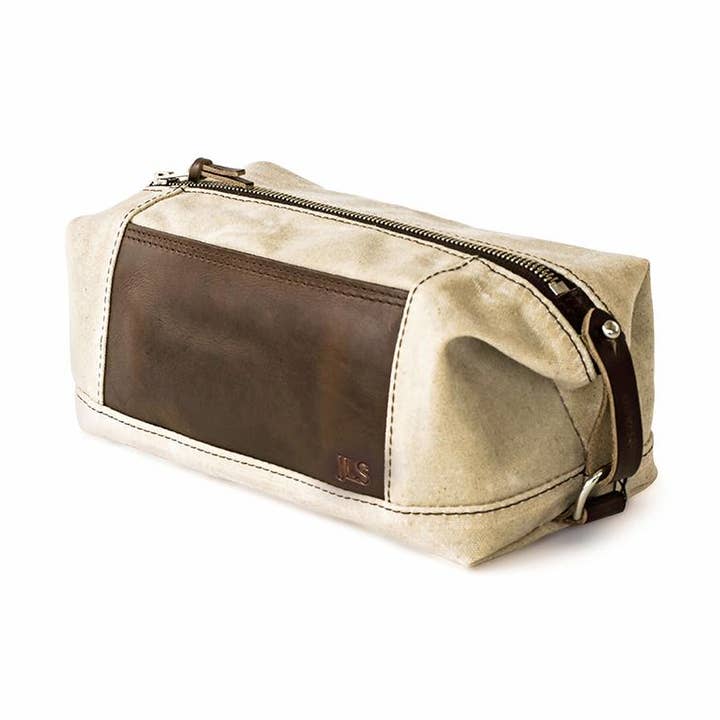 Kit dopp espandibile in tela cerata con accento in pelle per la vendita all'ingrosso da parte di Clark & Taft Crafting Company