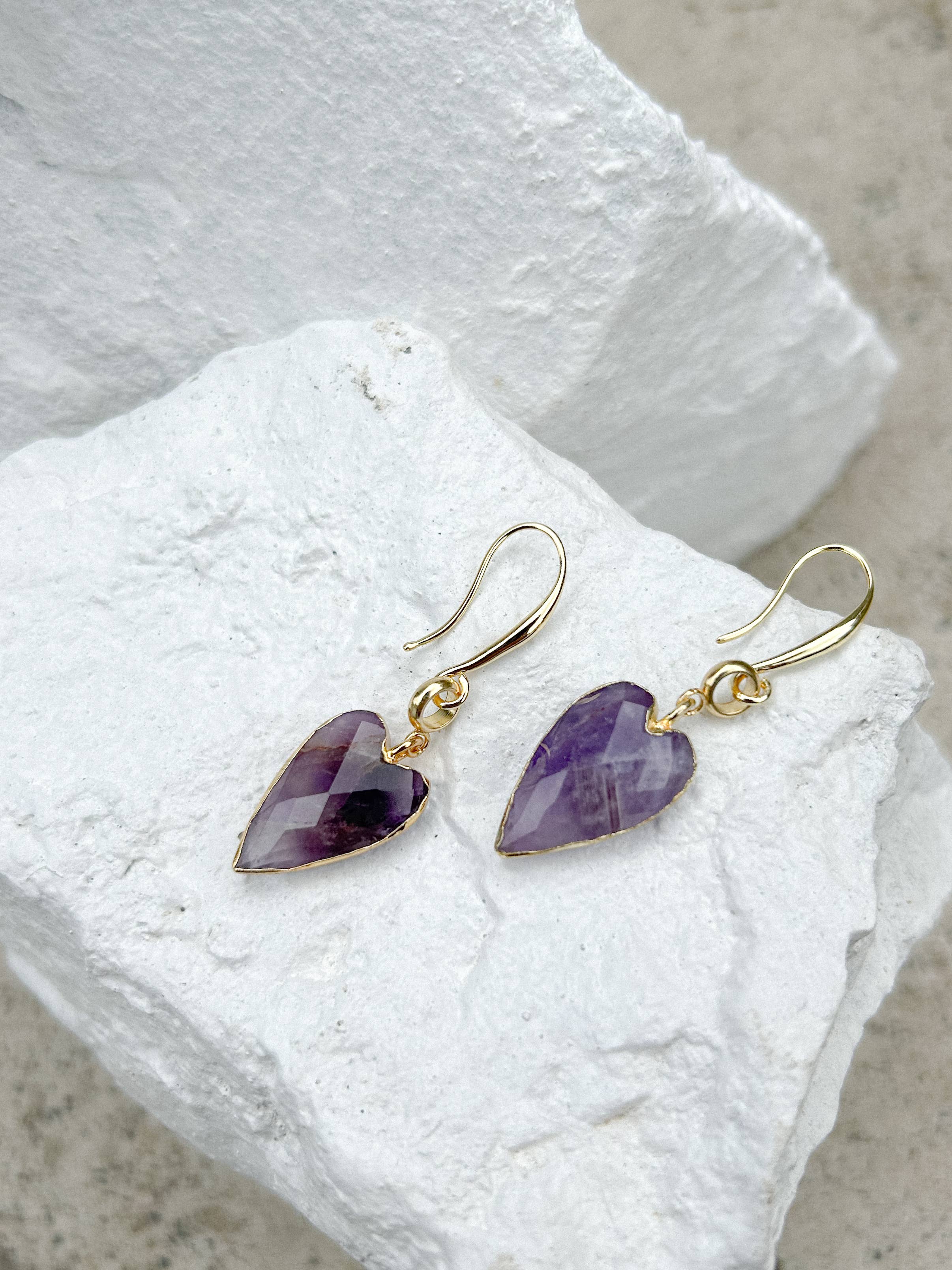 Roc Jewellery - Wholesale Dangle Earrings - Amethyst Heart  Gold Plated Earrings2
