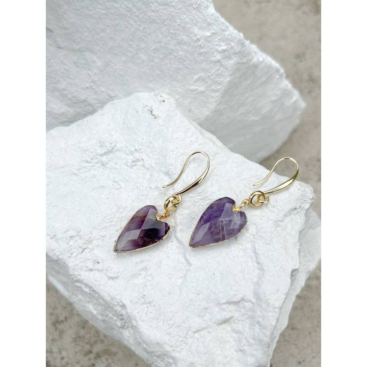 Roc Jewellery - Wholesale Dangle Earrings - Amethyst Heart Gold Plated Earrings2