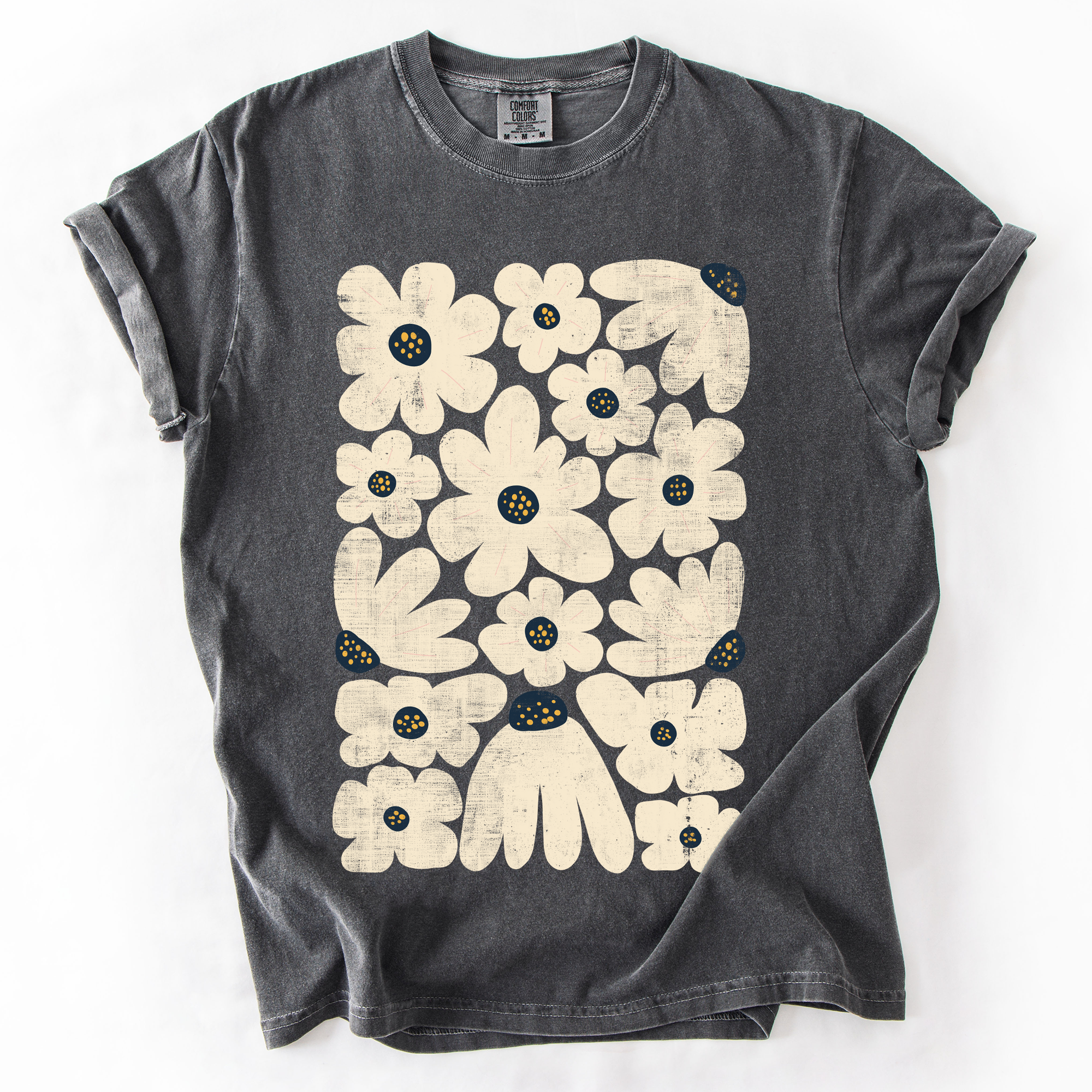 Refinery Number One LLC - Wholesale T-Shirt (Graphic) - Unisex - Cream Daisy Allover Floral, Vintage Boho, Nature T-Shirt6