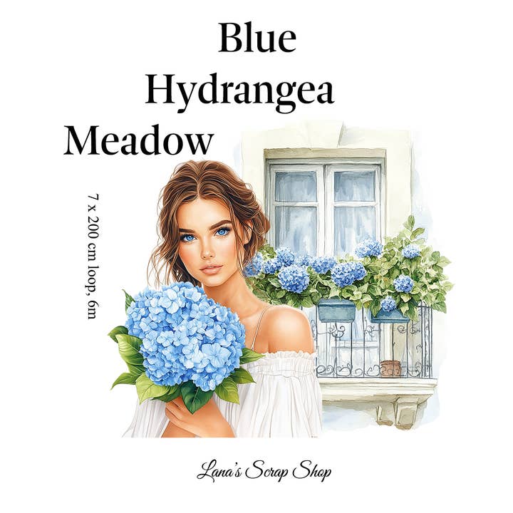 Blaue Hortensienwiese - PET-Band für den Großhandel von Lana's Scrap Shop