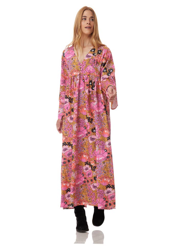 Blue Boheme – Engroshandel Kjole - Dame – Hawaii maxi-kjole med pink print2
