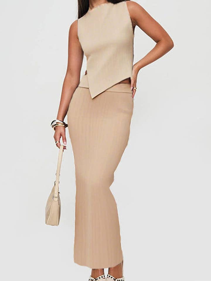 Mccolin - Wholesale Top & Skirt Set - Women's - Asymmetrical Knit Top with Fitted Skirt Set7