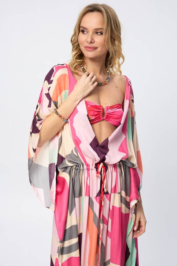 SAACHI - Wholesale Kaftan - Women's - Multicolor Kaftan Geo Tie Waist4