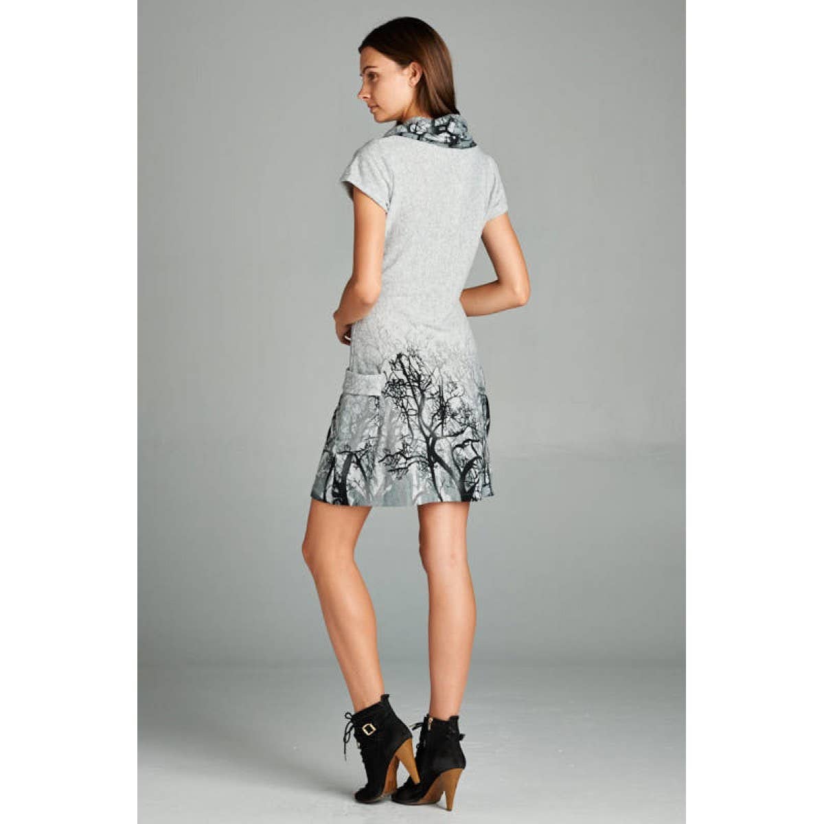 LA Soul - Wholesale Dress - Women's - Tree Branch Print Cowl Neck Winter Tunic Dress3