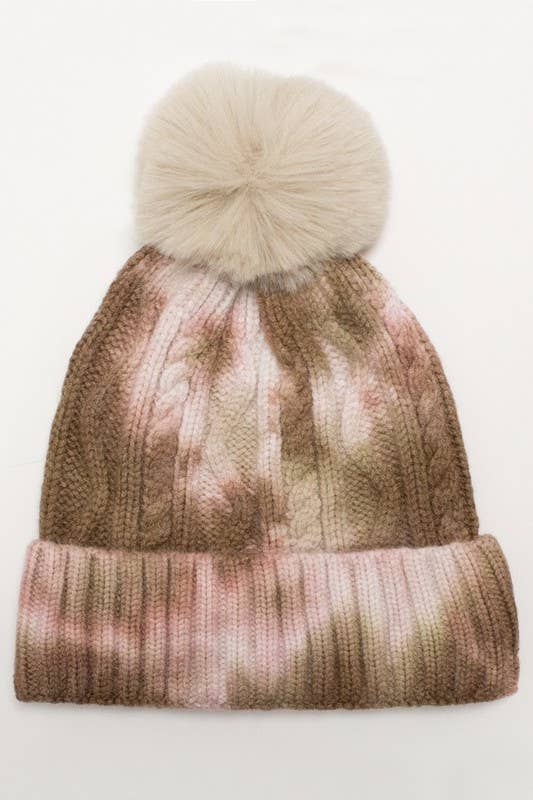 Suzie Q USA - Wholesale Beanie - Women's - Tie Dye Knitted Fur Pom Beanie1