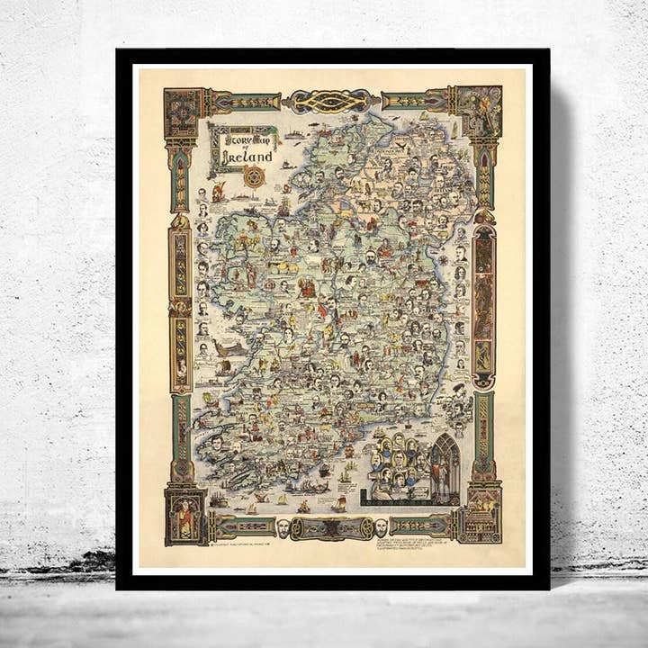 Old Map of Ireland 1936 Story Map of Ireland with Clans Old map of Ireland | Vintage Map Wall Art Print | Large Map Print por atacado de OldCityPrints - Old Maps and Posters