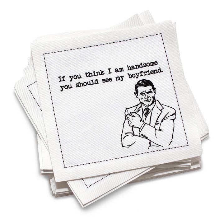 Pride Cartoons - White Cotton Cocktail Napkins for wholesale by Five Star Napkins Inc.