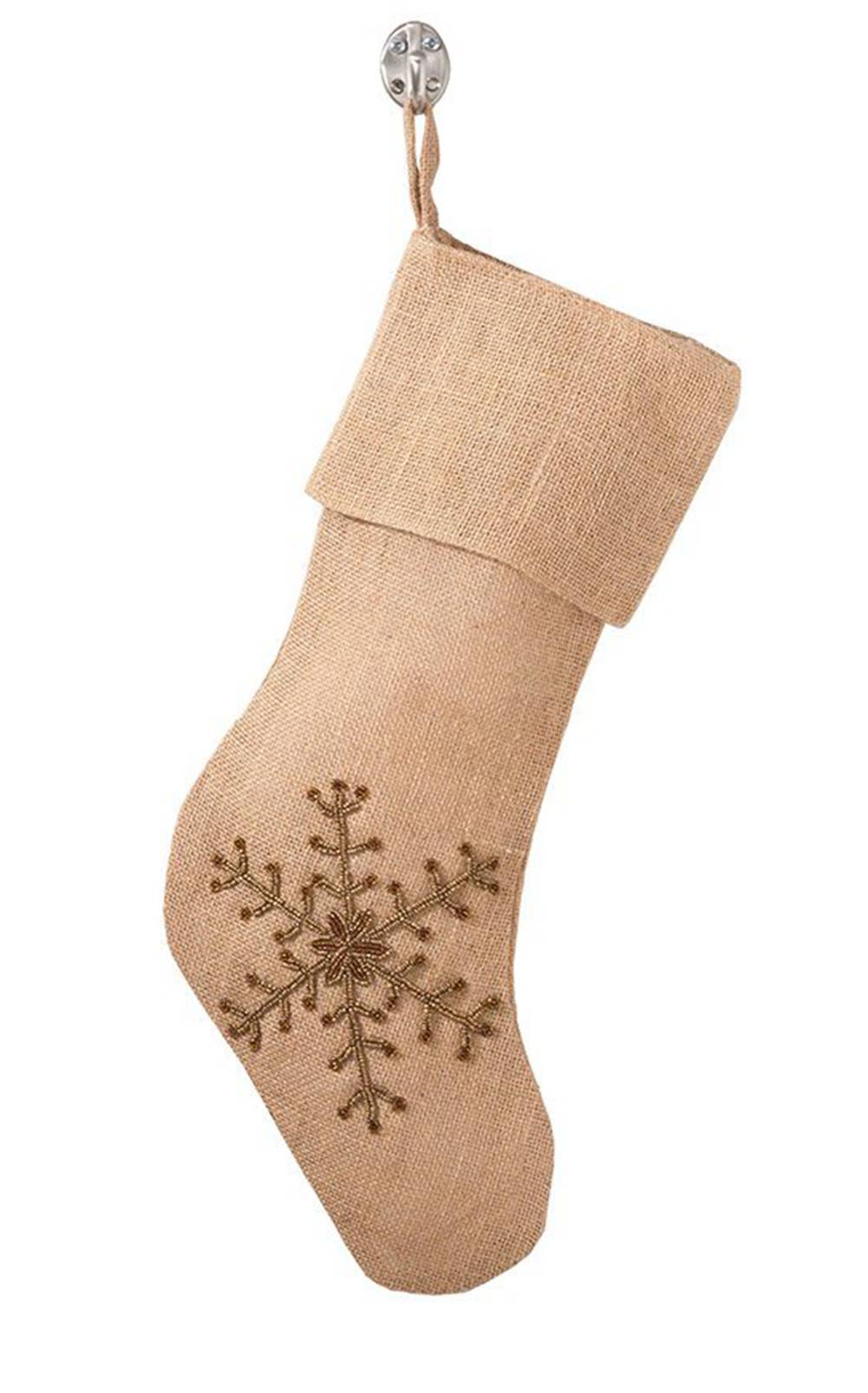 Fennco Styles – wholesale Holiday Stocking – Beaded Snowflake Burlap Christmas Stocking2